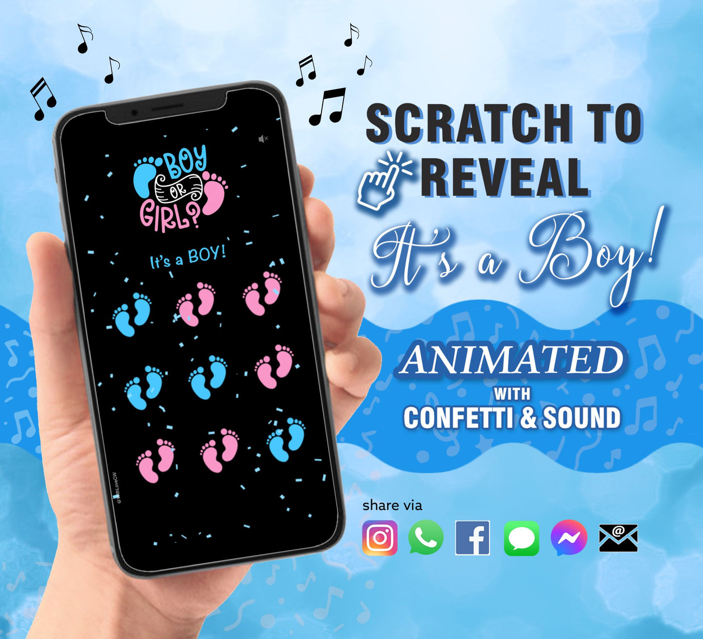 BOY Animated Baby Gender Reveal Scratch Card With Sound