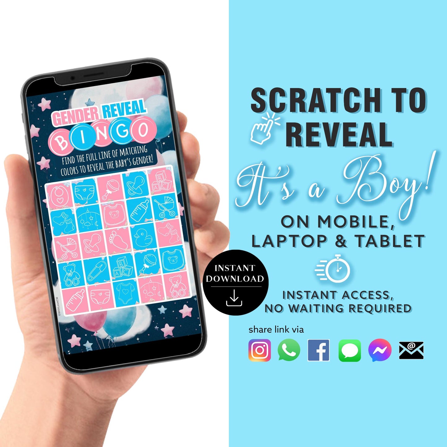 BOY Baby Gender Reveal Scratch Card
