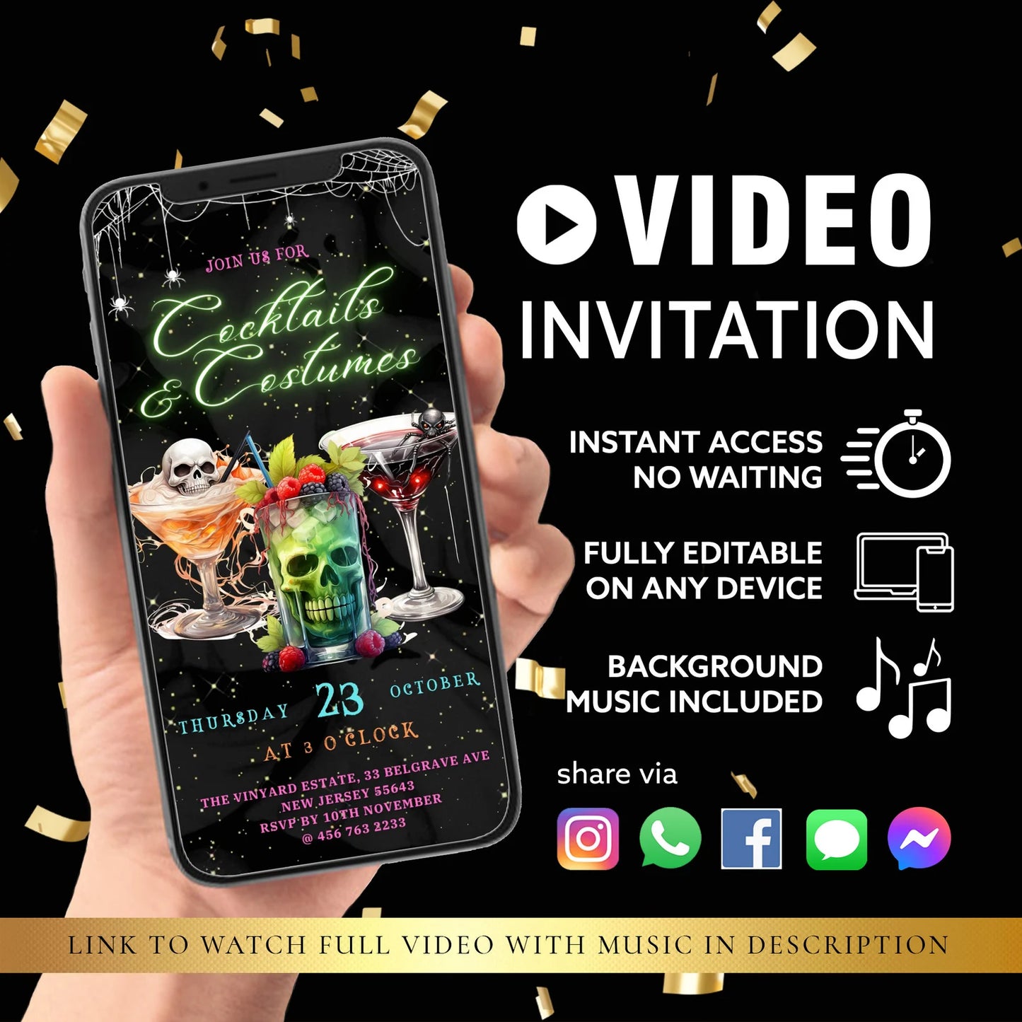 Halloween Cocktail Party Theme Video Invitation