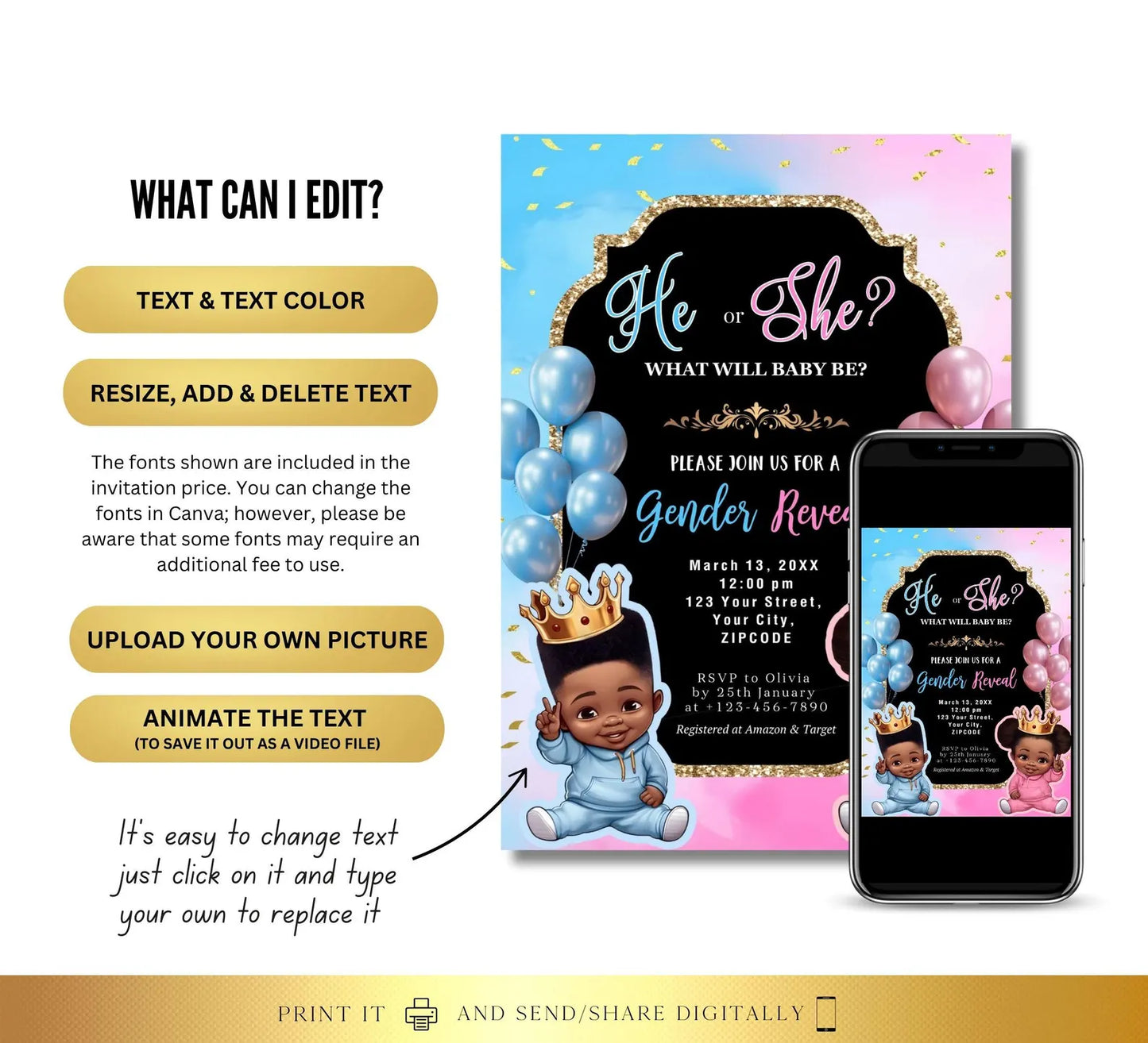 Gender Reveal Digital Invitation