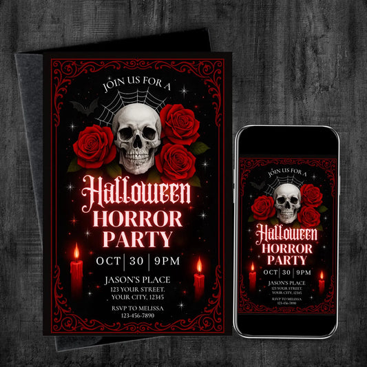 Halloween Gothic Skull Invite Digital and Printable