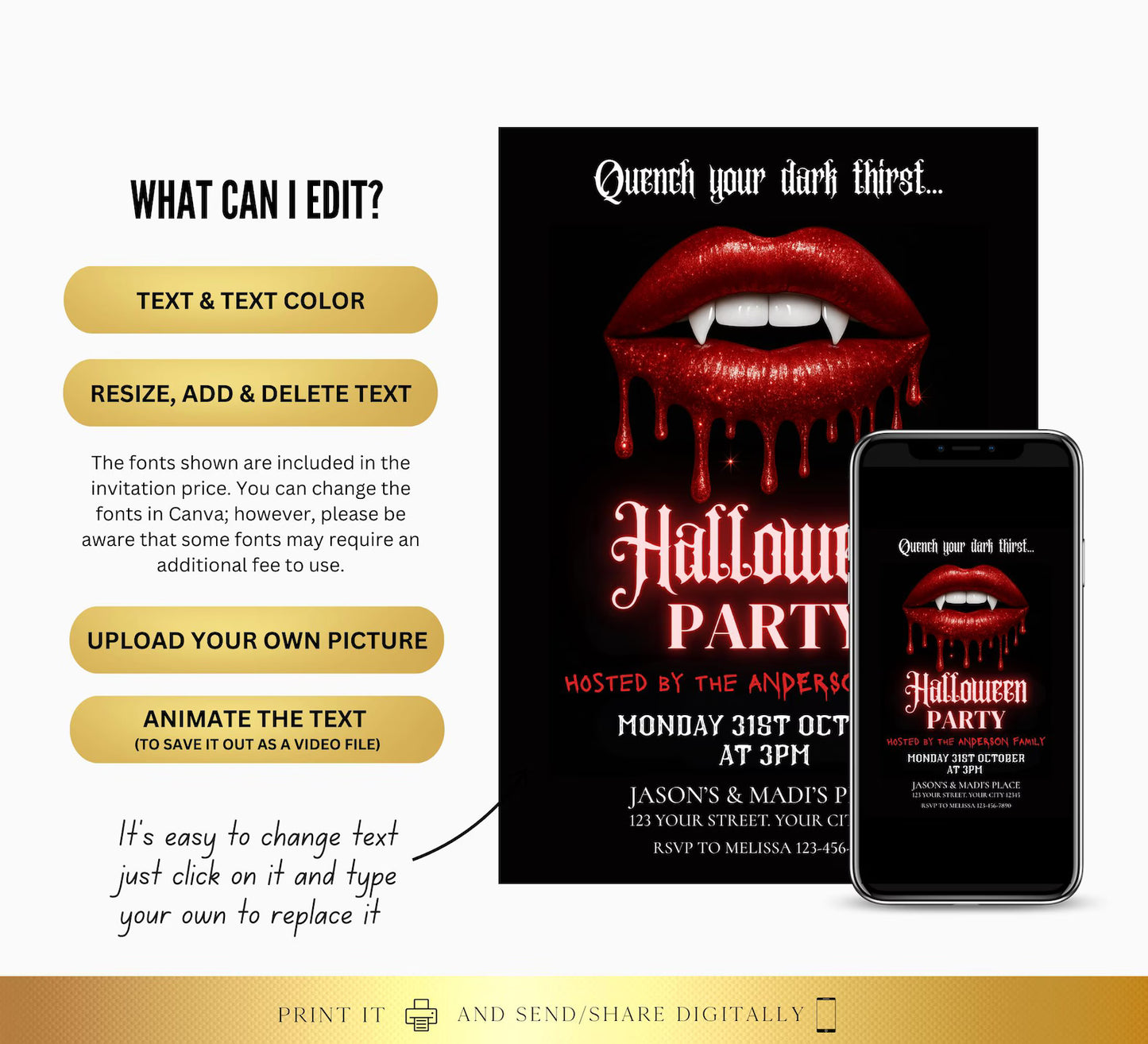 Halloween Vampire Lips Invite Digital and Printable