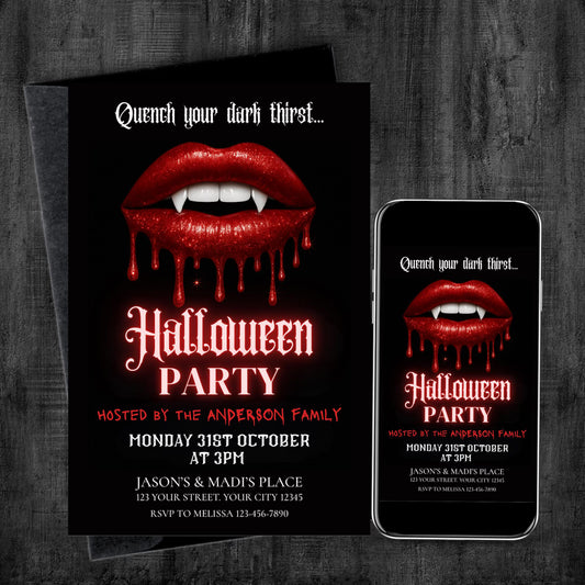 Halloween Vampire Lips Invite Digital and Printable