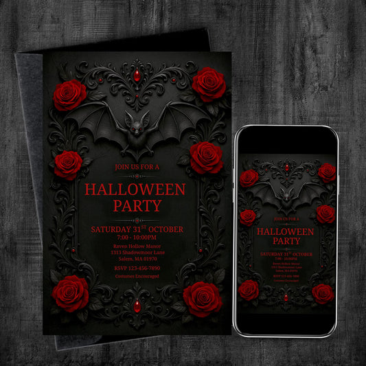 Halloween Gothic Bat Decor Invite Digital and Printable
