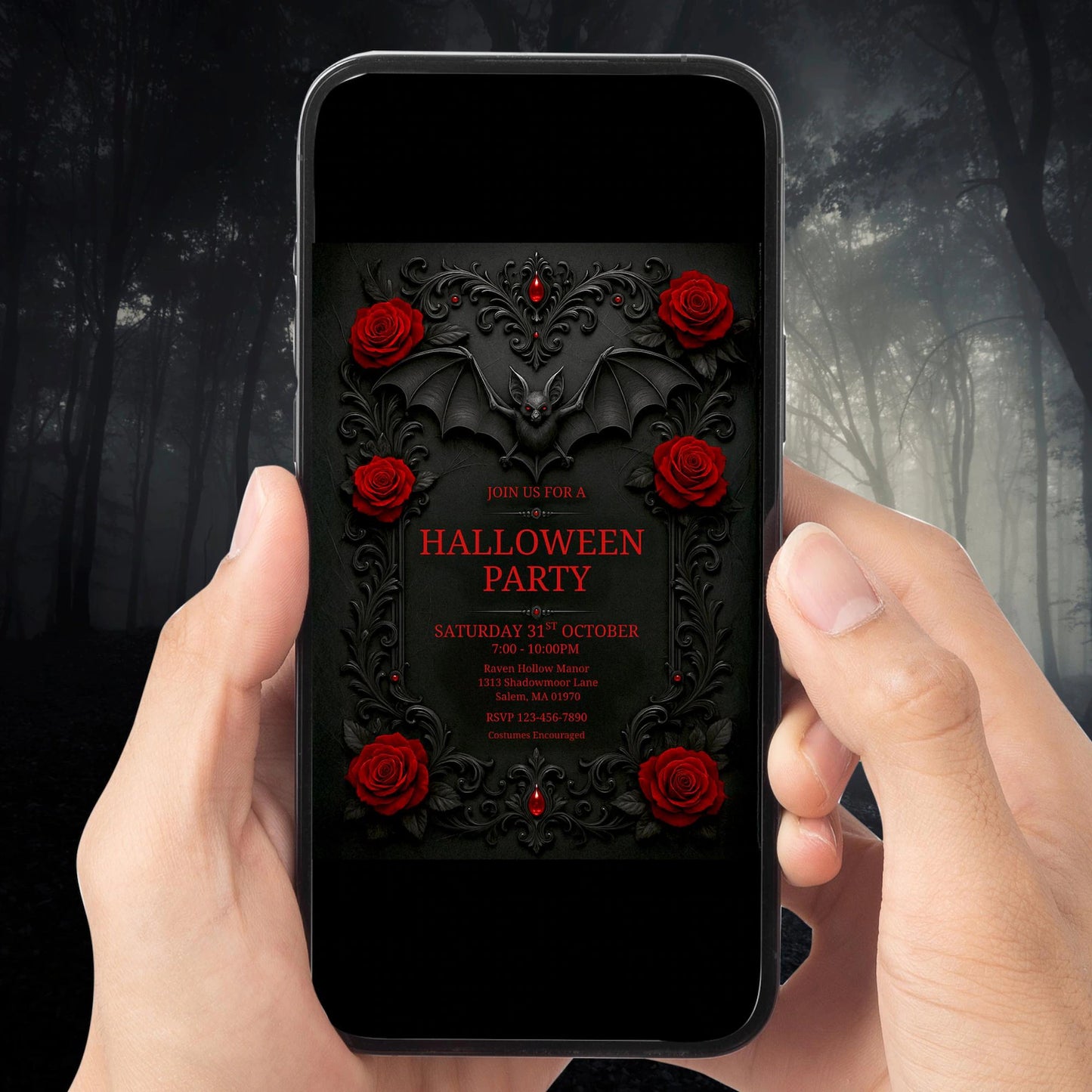 Halloween Gothic Bat Decor Invite Digital and Printable