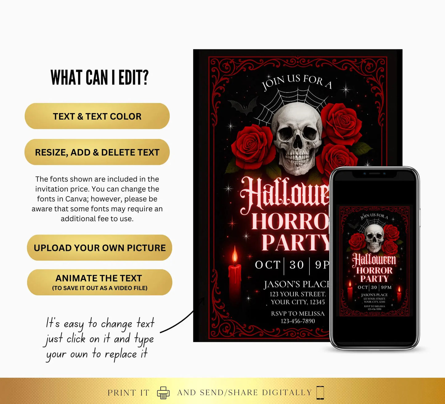 Halloween Gothic Skull Invite Digital and Printable