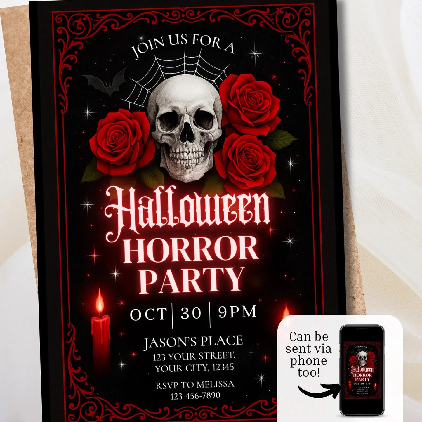 Halloween Gothic Skull Invite Digital and Printable
