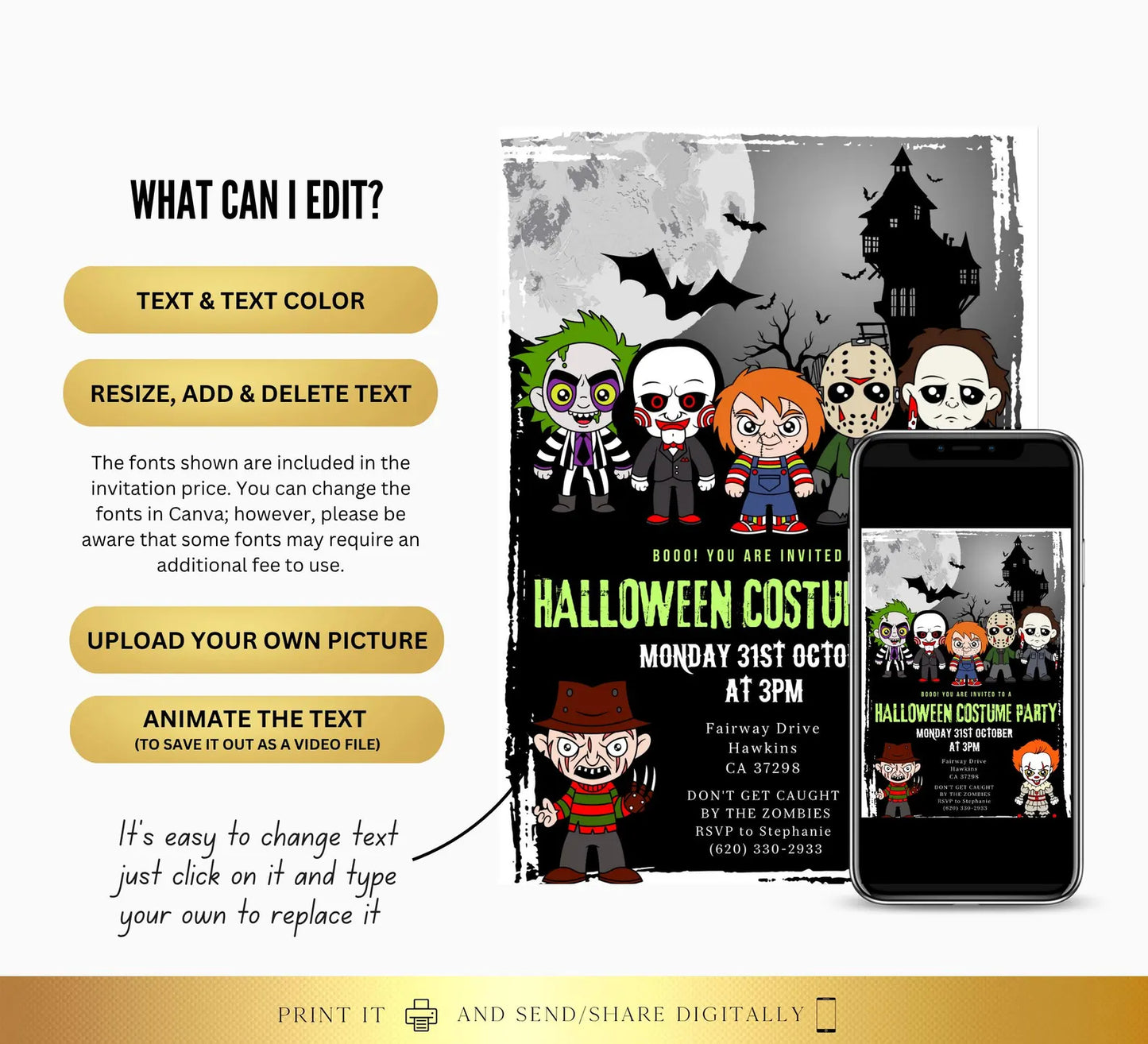 Editable Halloween Costume Party Invitation Digital & Printable