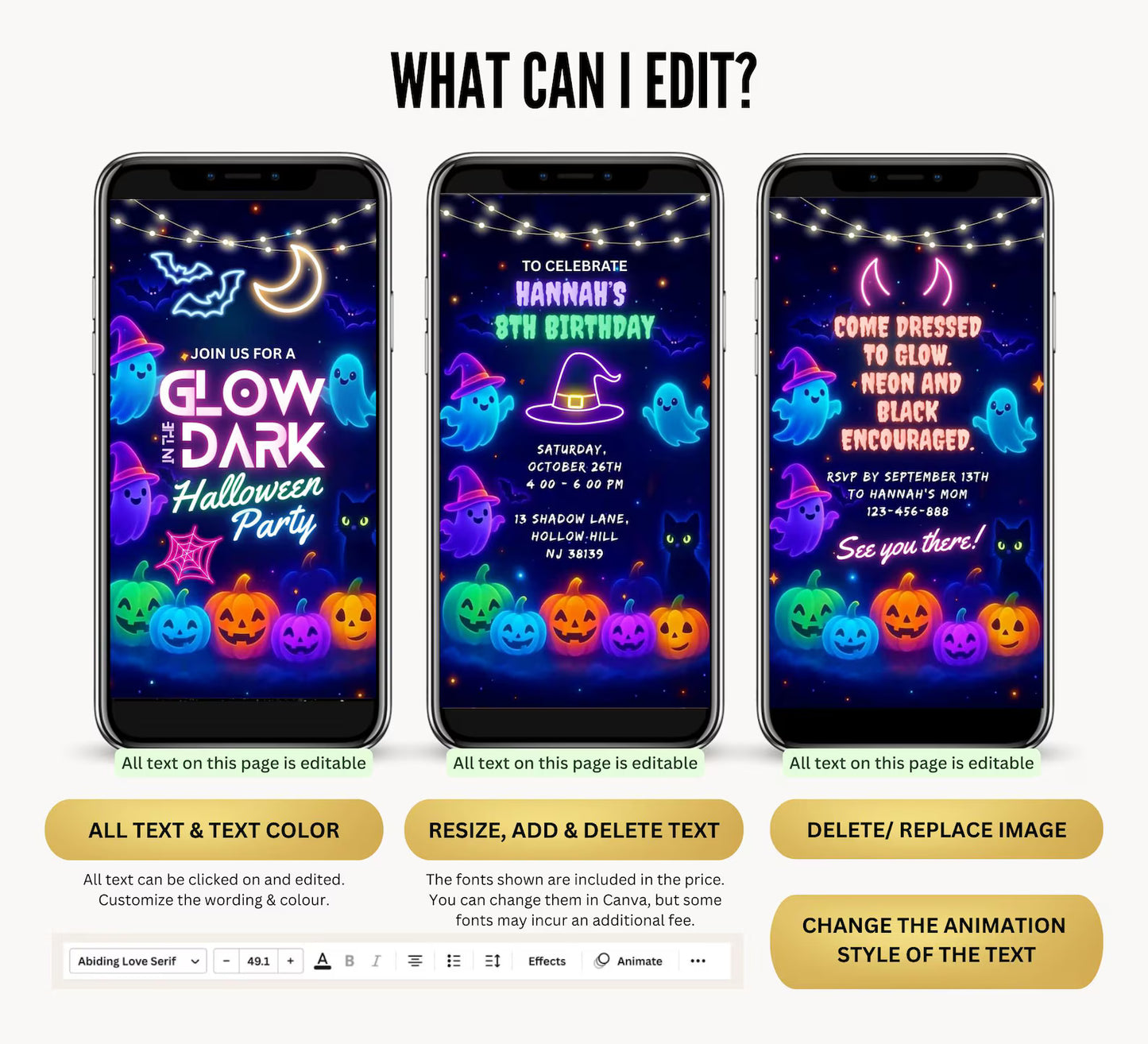 Editable Glow In The Dark Halloween Party Video Invitation