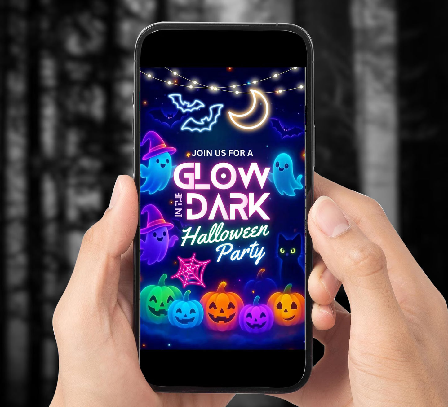 Editable Glow In The Dark Halloween Party Video Invitation