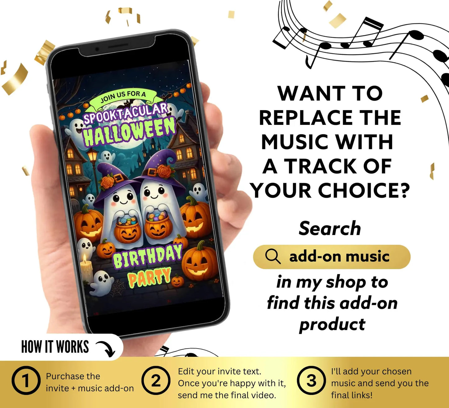 Editable Cute Dancing Ghosts Halloween Party Video Invitation