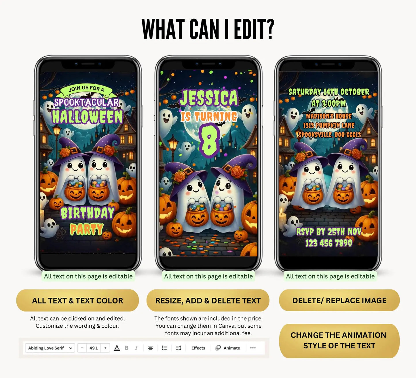 Editable Cute Dancing Ghosts Halloween Party Video Invitation
