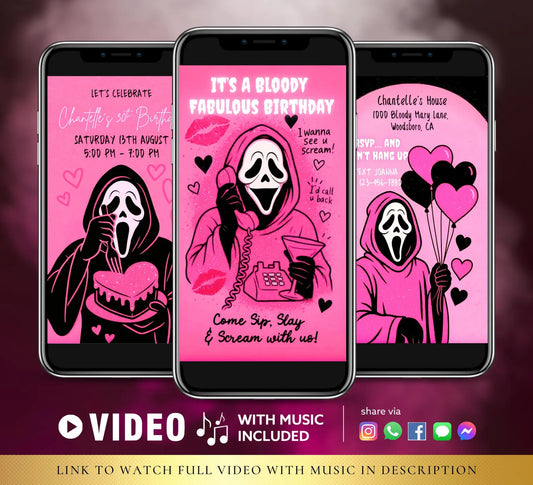 Scary Mask Pink Ghost Halloween Party Video Invitation