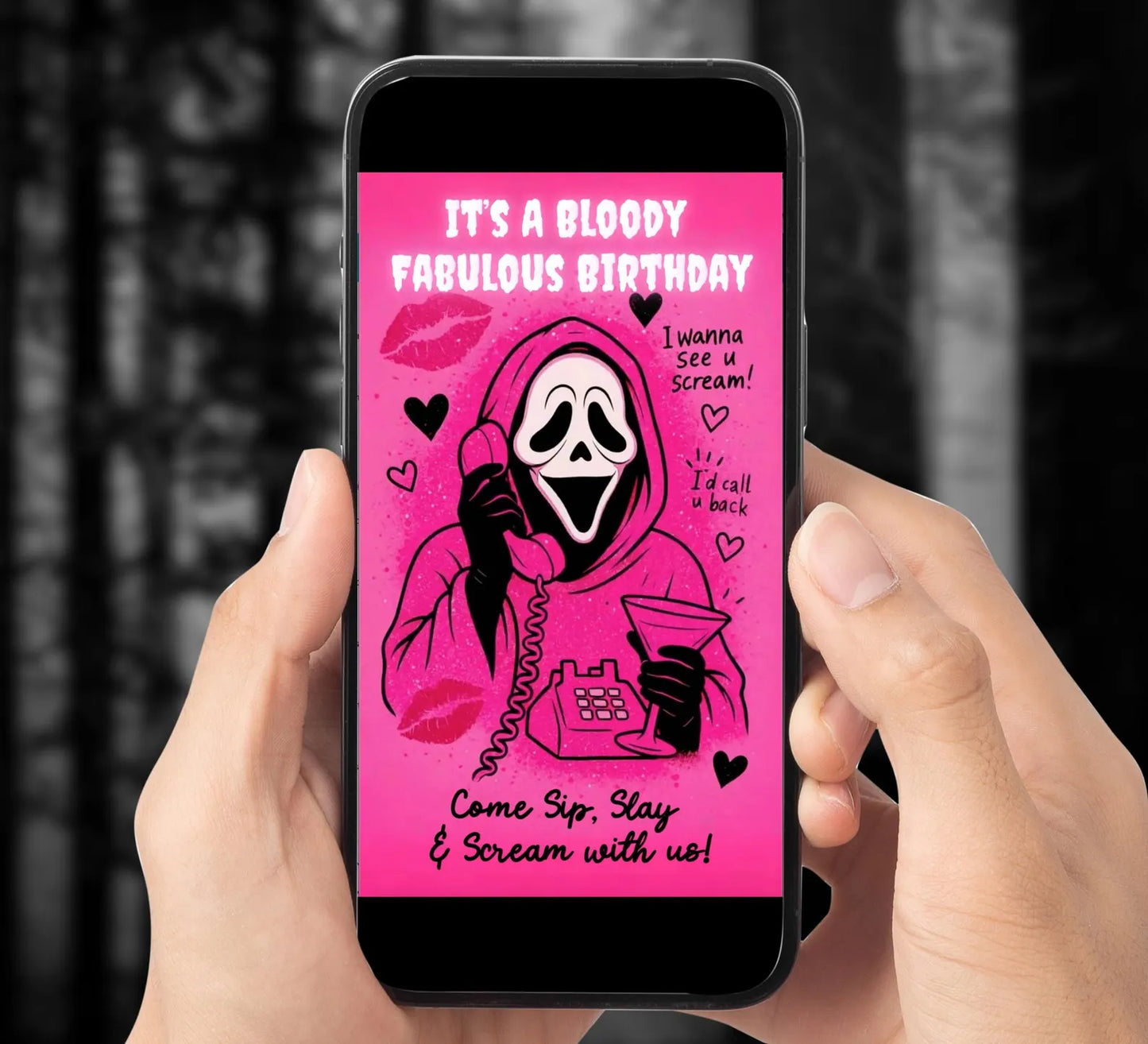 Scary Mask Pink Ghost Halloween Party Video Invitation