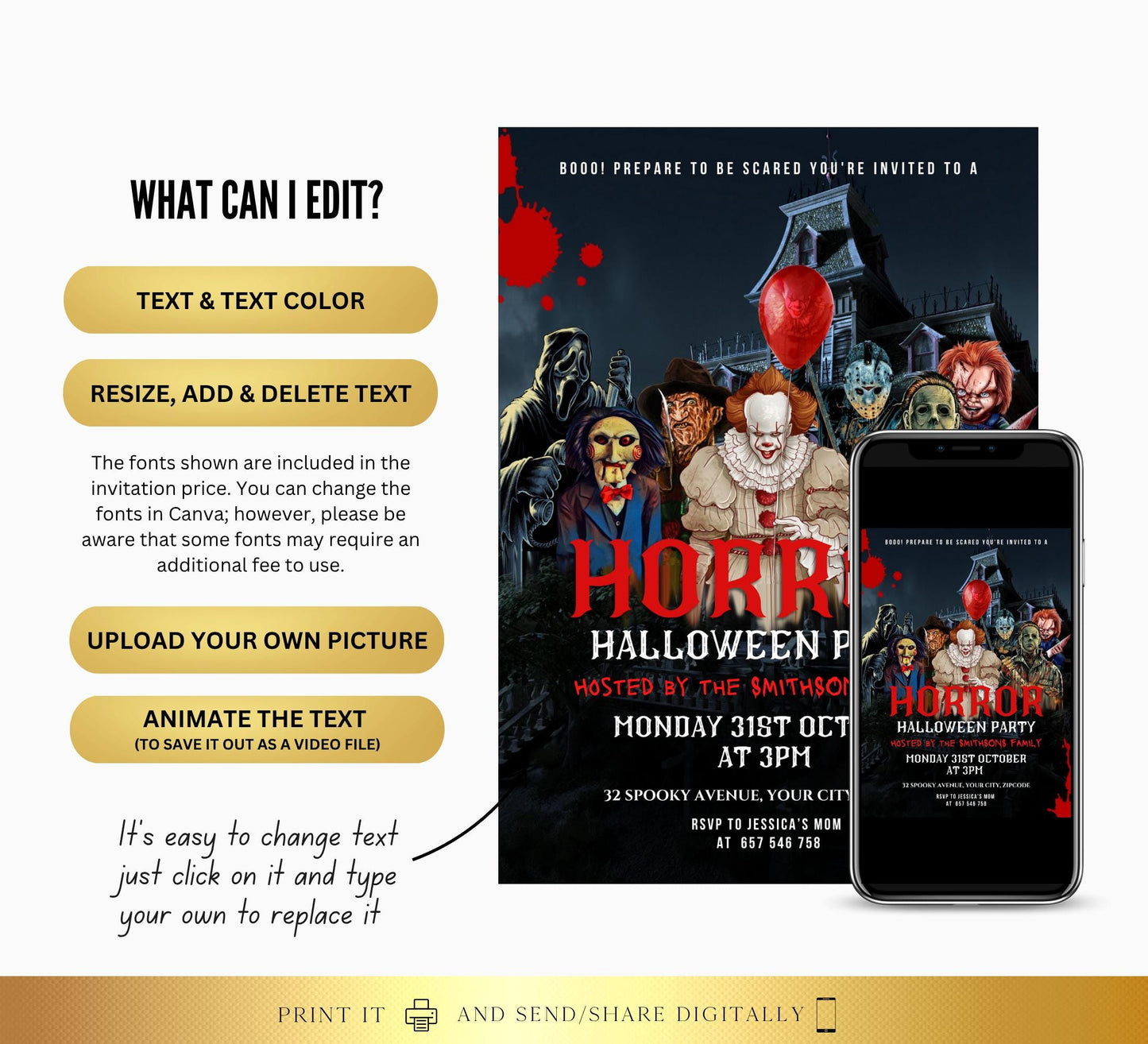 Halloween Horror Party Invitation Digital & Printable