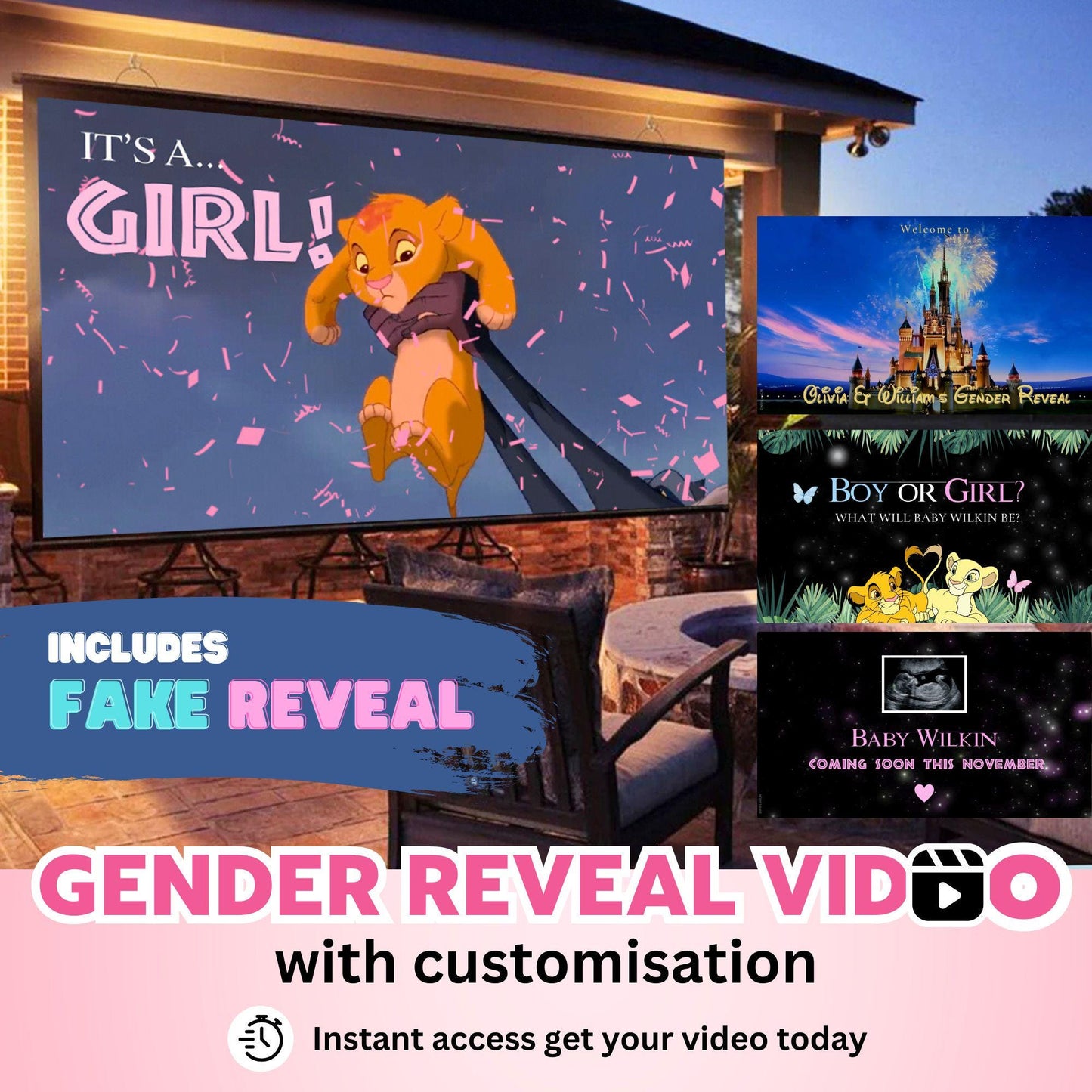 GIRL Custom Gender Reveal Movie Video With Fake Reveal
