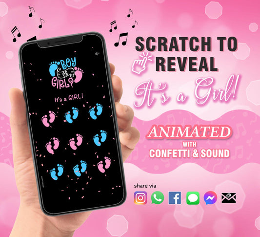GIRL Animated Baby Gender Reveal Scratch Card With Sound