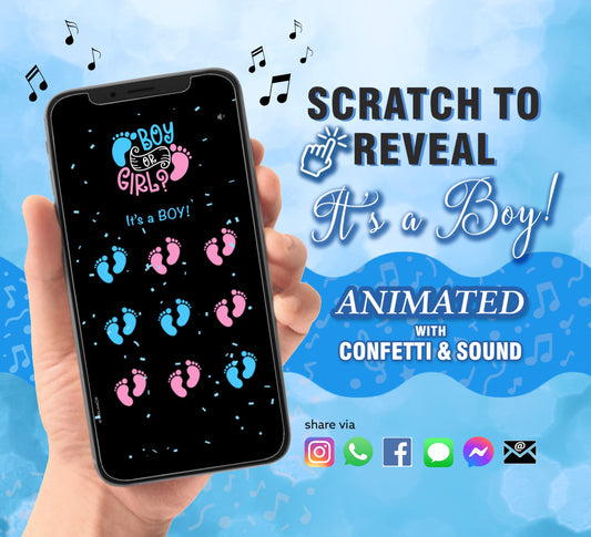 BOY Animated Baby Gender Reveal Scratch Card With Sound