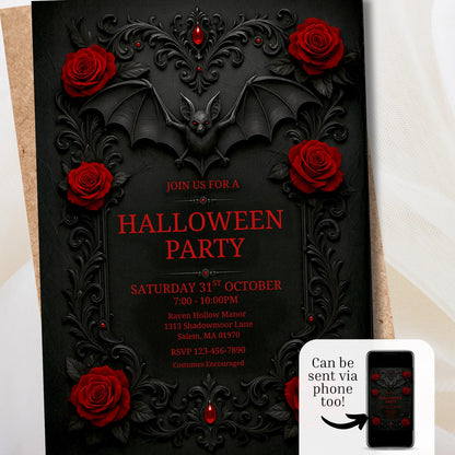 Halloween Gothic Bat Decor Invite Digital and Printable