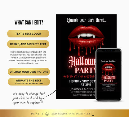 Halloween Vampire Lips Invite Digital and Printable