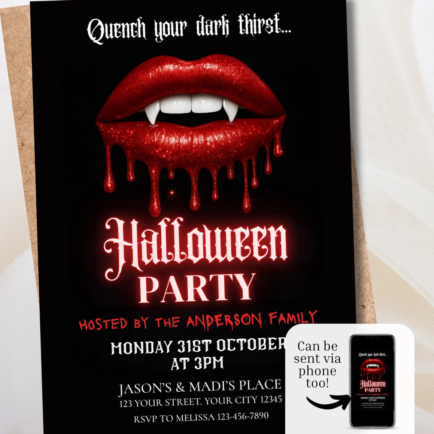 Halloween Vampire Lips Invite Digital and Printable