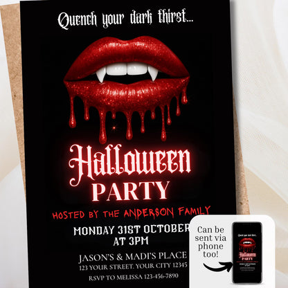 Halloween Vampire Lips Invite Digital and Printable