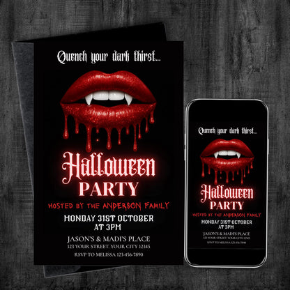 Halloween Vampire Lips Invite Digital and Printable