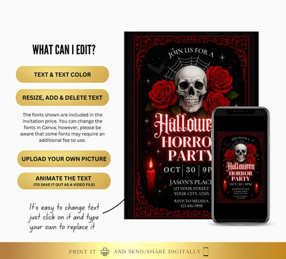 Halloween Gothic Skull Invite Digital and Printable