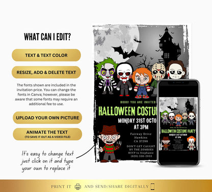 Editable Halloween Costume Party Invitation Digital & Printable
