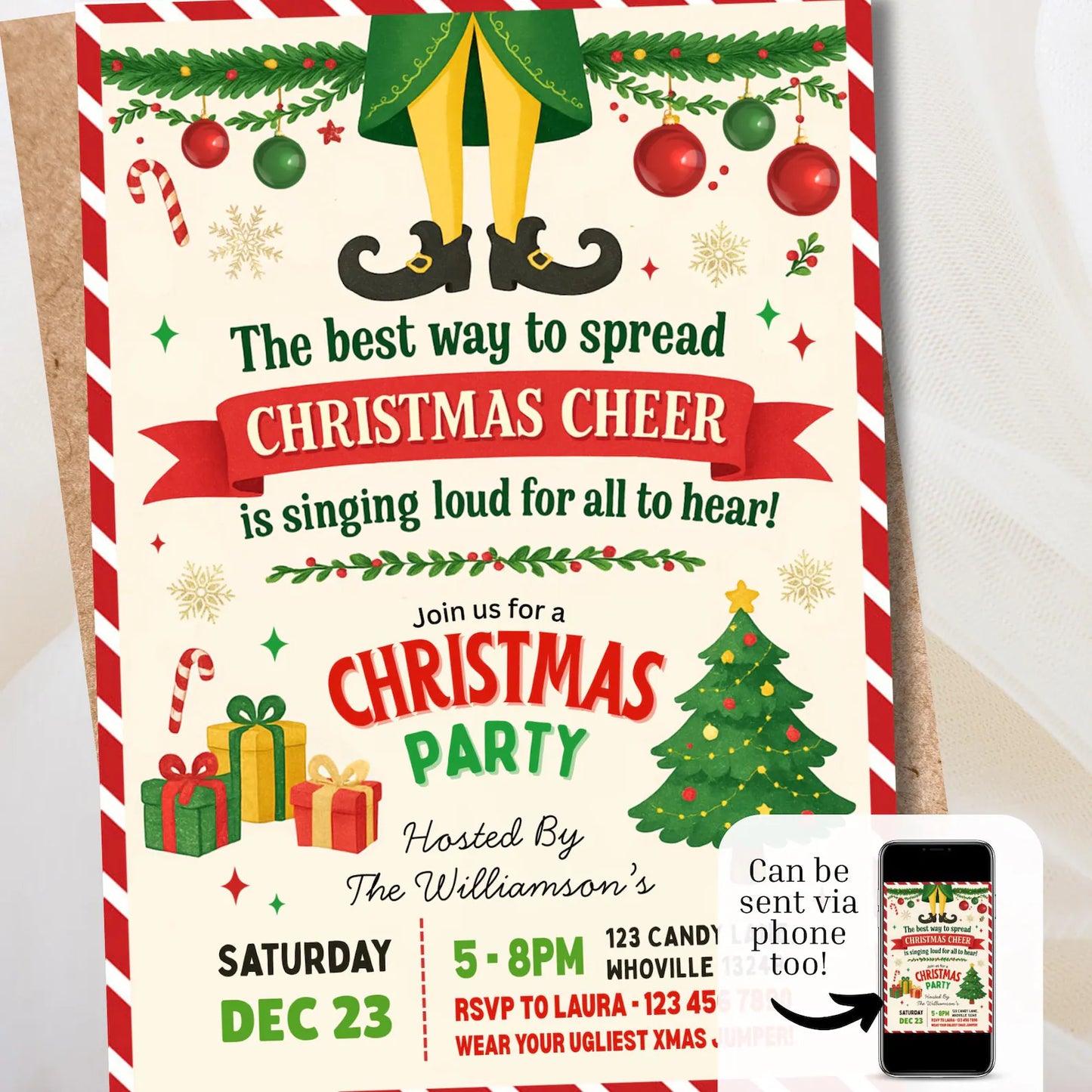Editable Elf Christmas Party Invite |  Birthday Party Invitation | Digital and Printable