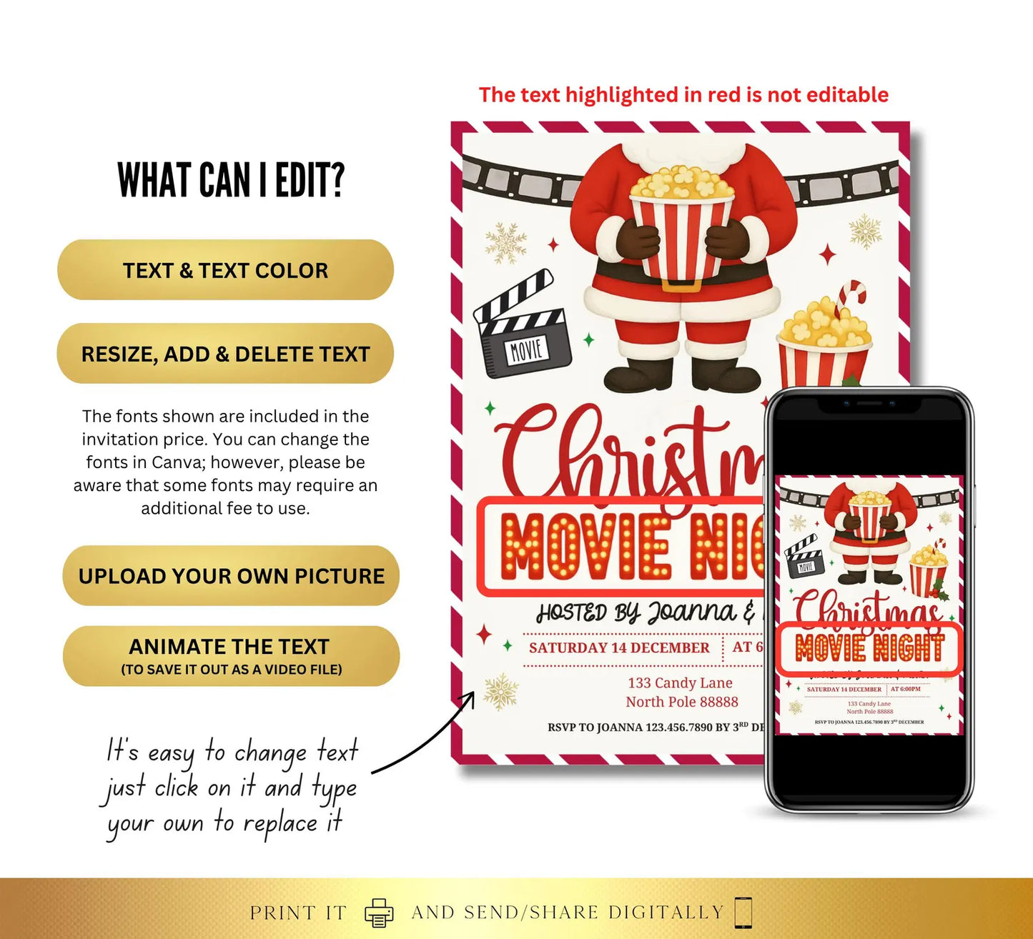 Christmas Movie Night Santa Party Invite | Digital and Printable