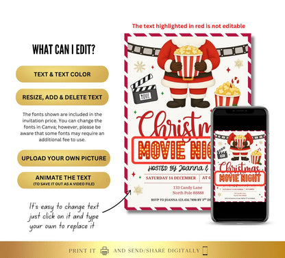 Christmas Movie Night Santa Party Invite | Digital and Printable
