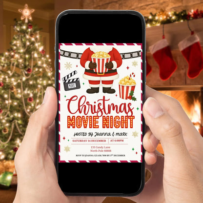 Christmas Movie Night Santa Party Invite | Digital and Printable
