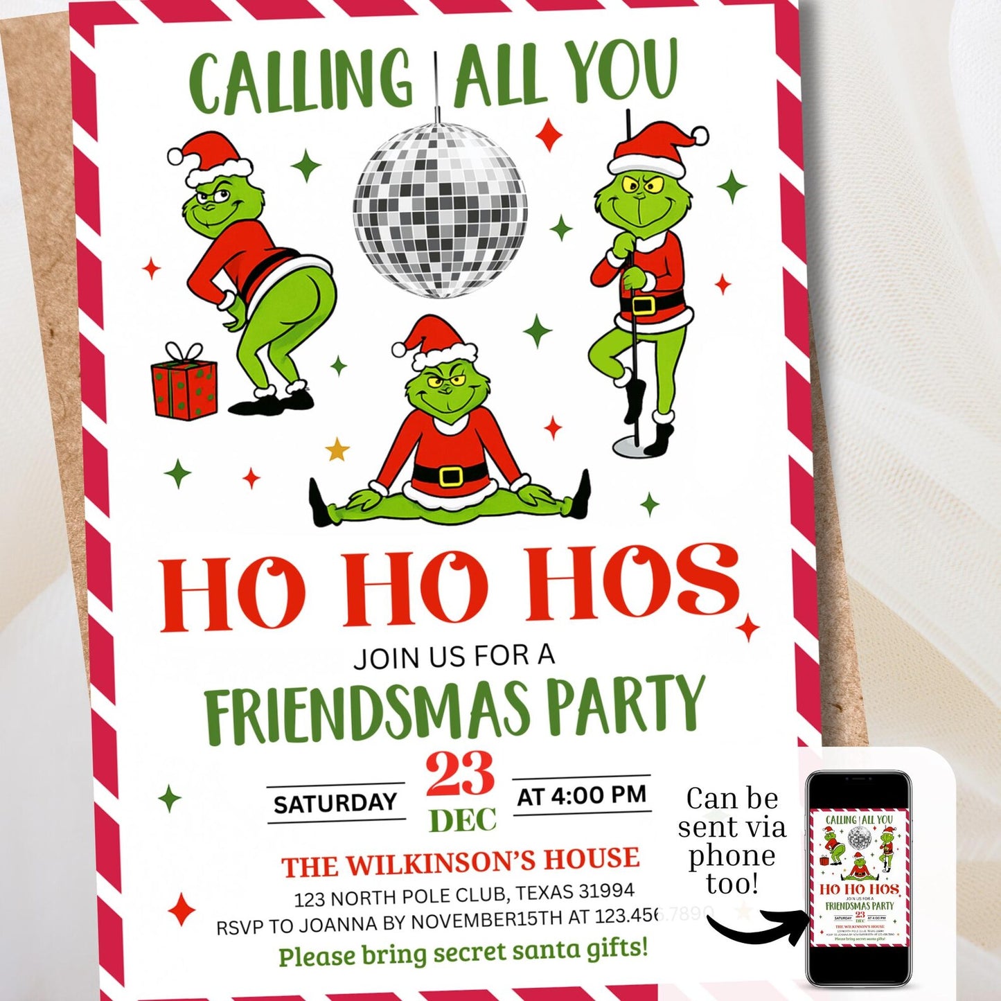 Christmas Girls Night Ho Ho Hos Christmas Party Invite |  Festive Funny Invitation | Digital and Printable (Copy)