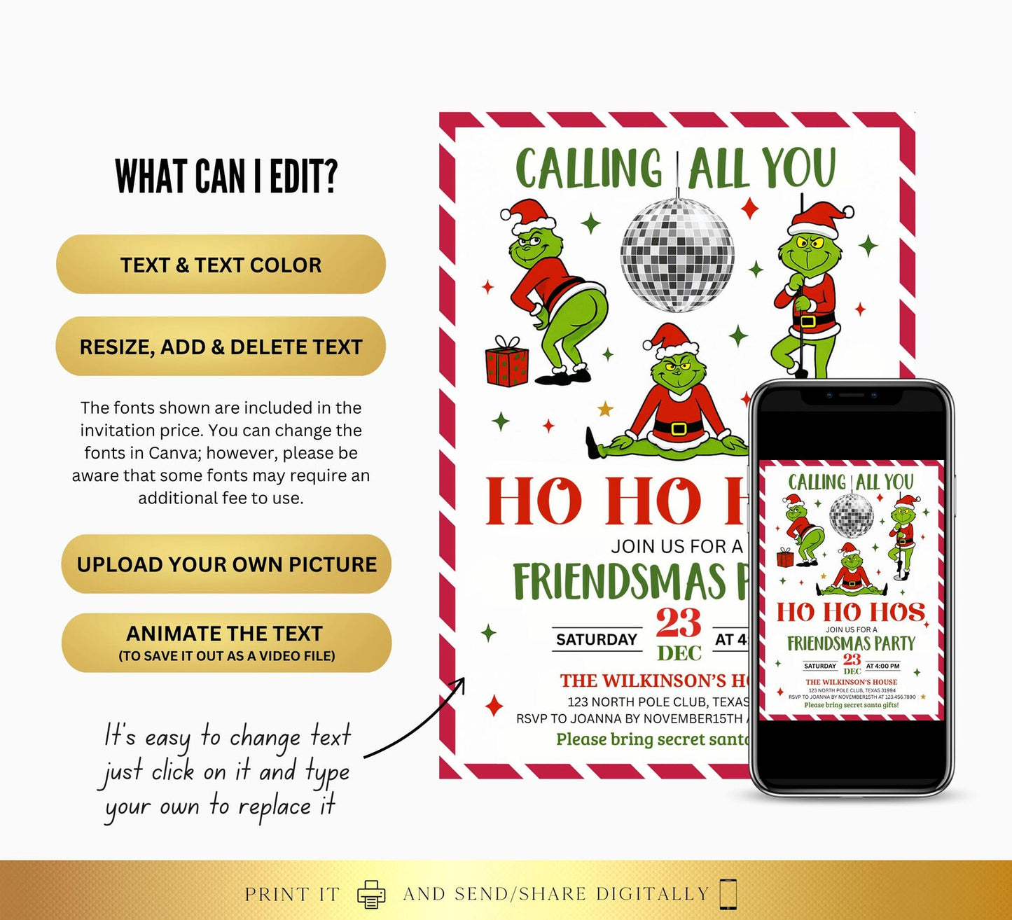 Christmas Girls Night Ho Ho Hos Christmas Party Invite |  Festive Funny Invitation | Digital and Printable (Copy)