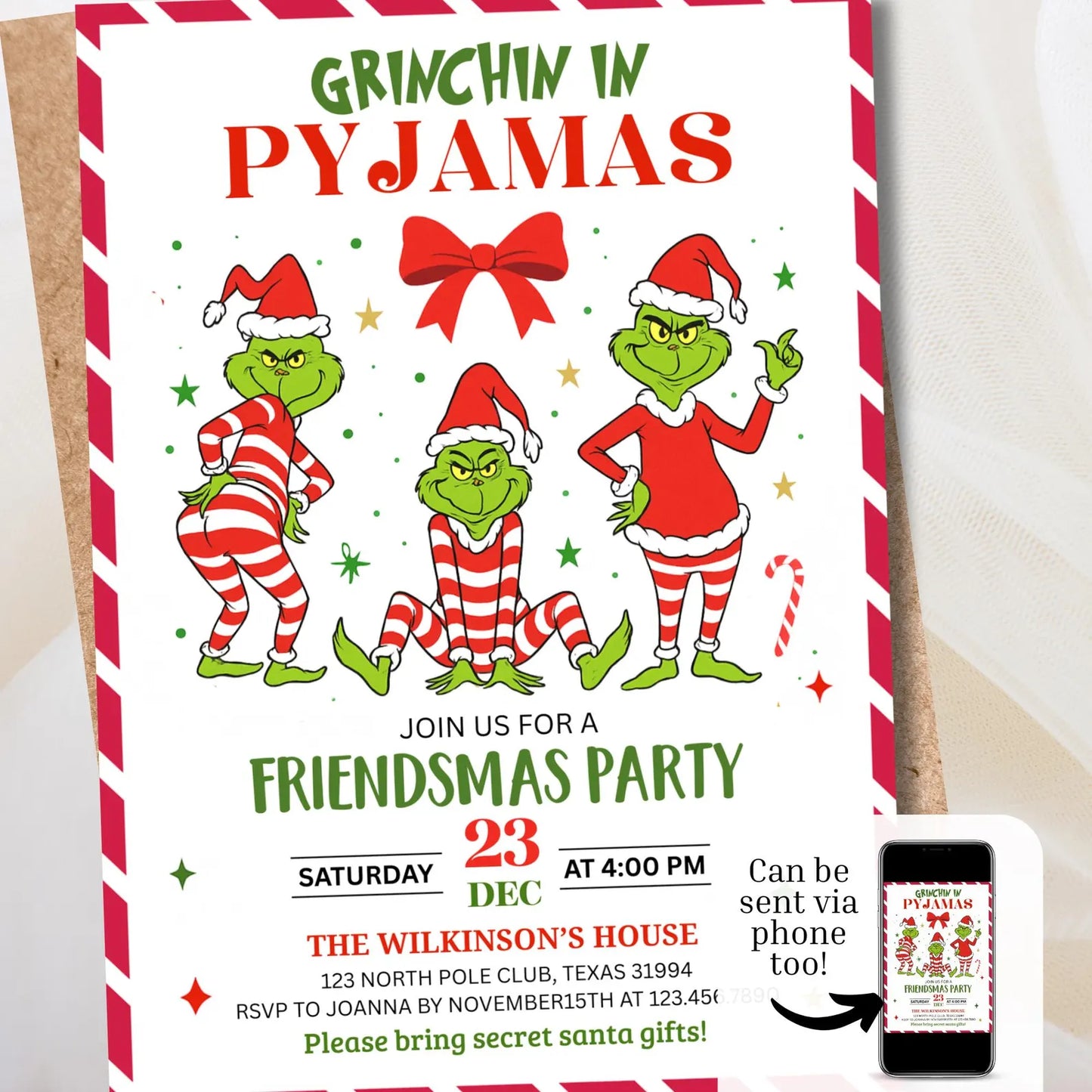 Pajama Sleepover Christmas Party Invite |  Festive Funny Invitation | Digital and Printable