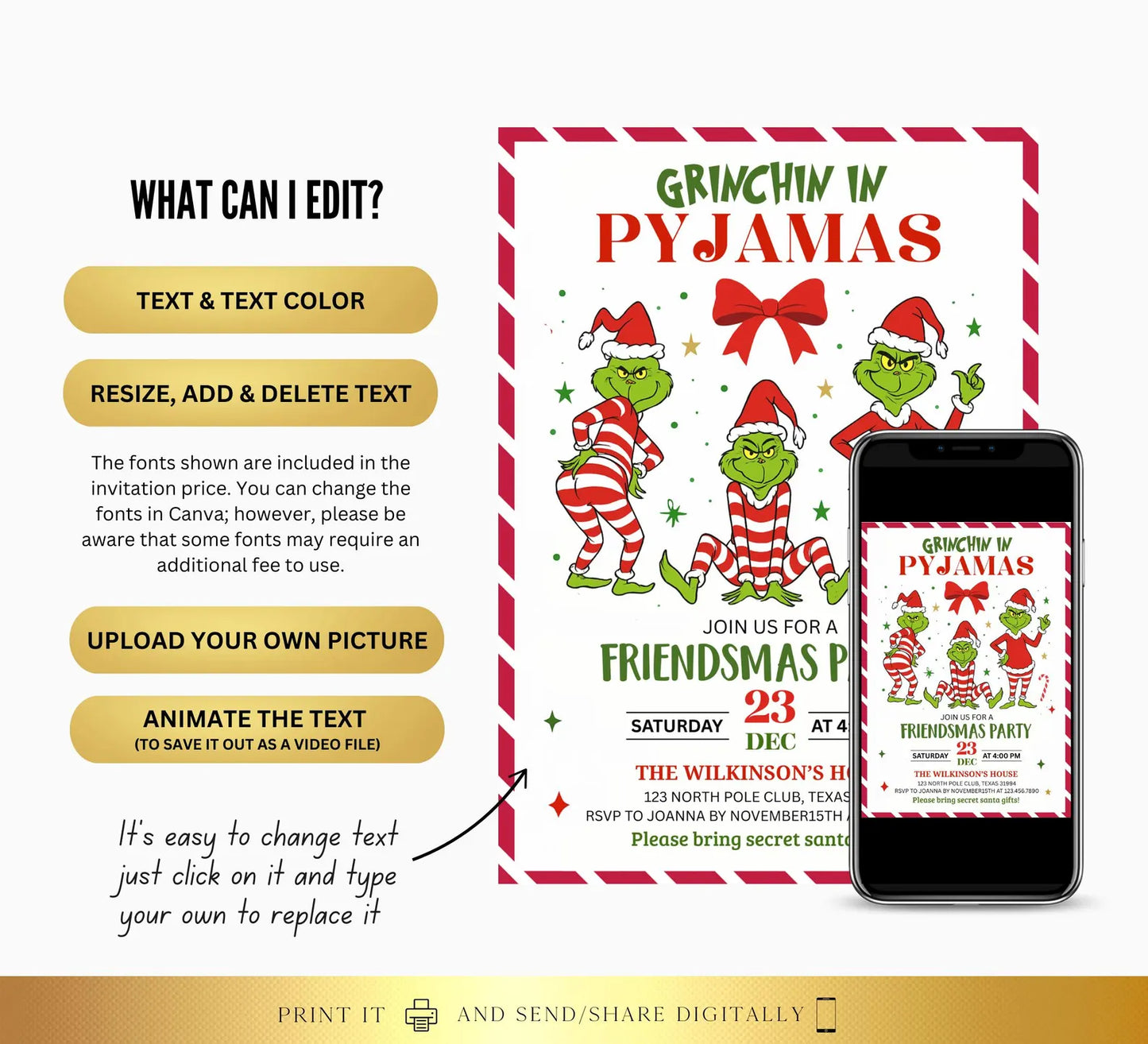 Pajama Sleepover Christmas Party Invite |  Festive Funny Invitation | Digital and Printable
