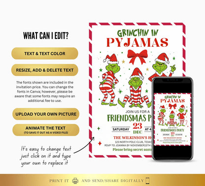 Pajama Sleepover Christmas Party Invite |  Festive Funny Invitation | Digital and Printable