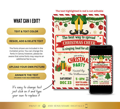 Editable Elf Christmas Party Invite |  Birthday Party Invitation | Digital and Printable