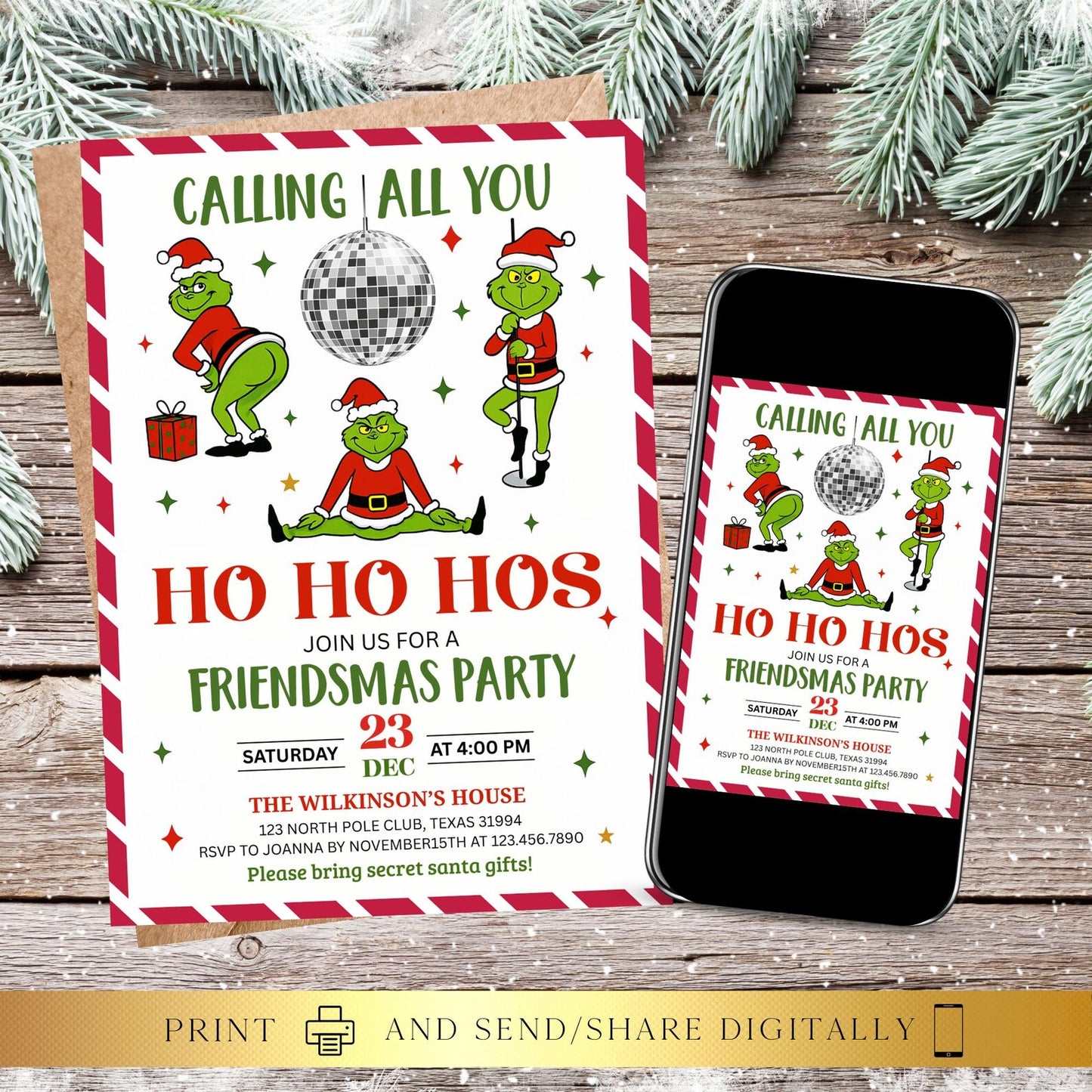 Christmas Girls Night Ho Ho Hos Christmas Party Invite |  Festive Funny Invitation | Digital and Printable (Copy)