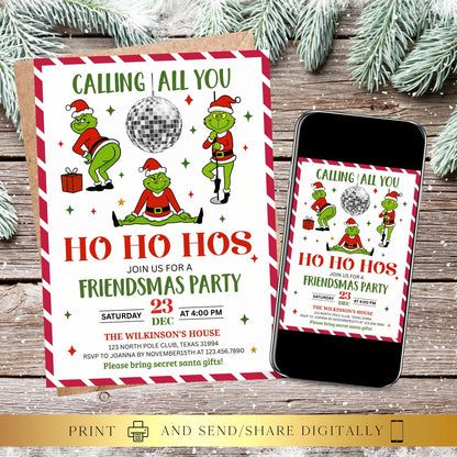 Christmas Girls Night Ho Ho Hos Christmas Party Invite |  Festive Funny Invitation | Digital and Printable (Copy)