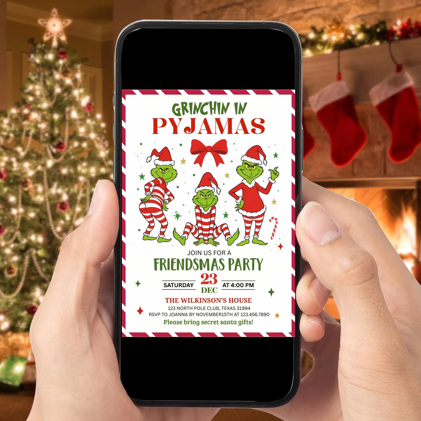 Pajama Sleepover Christmas Party Invite |  Festive Funny Invitation | Digital and Printable