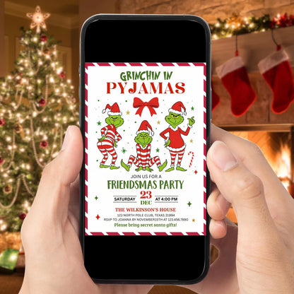 Pajama Sleepover Christmas Party Invite |  Festive Funny Invitation | Digital and Printable