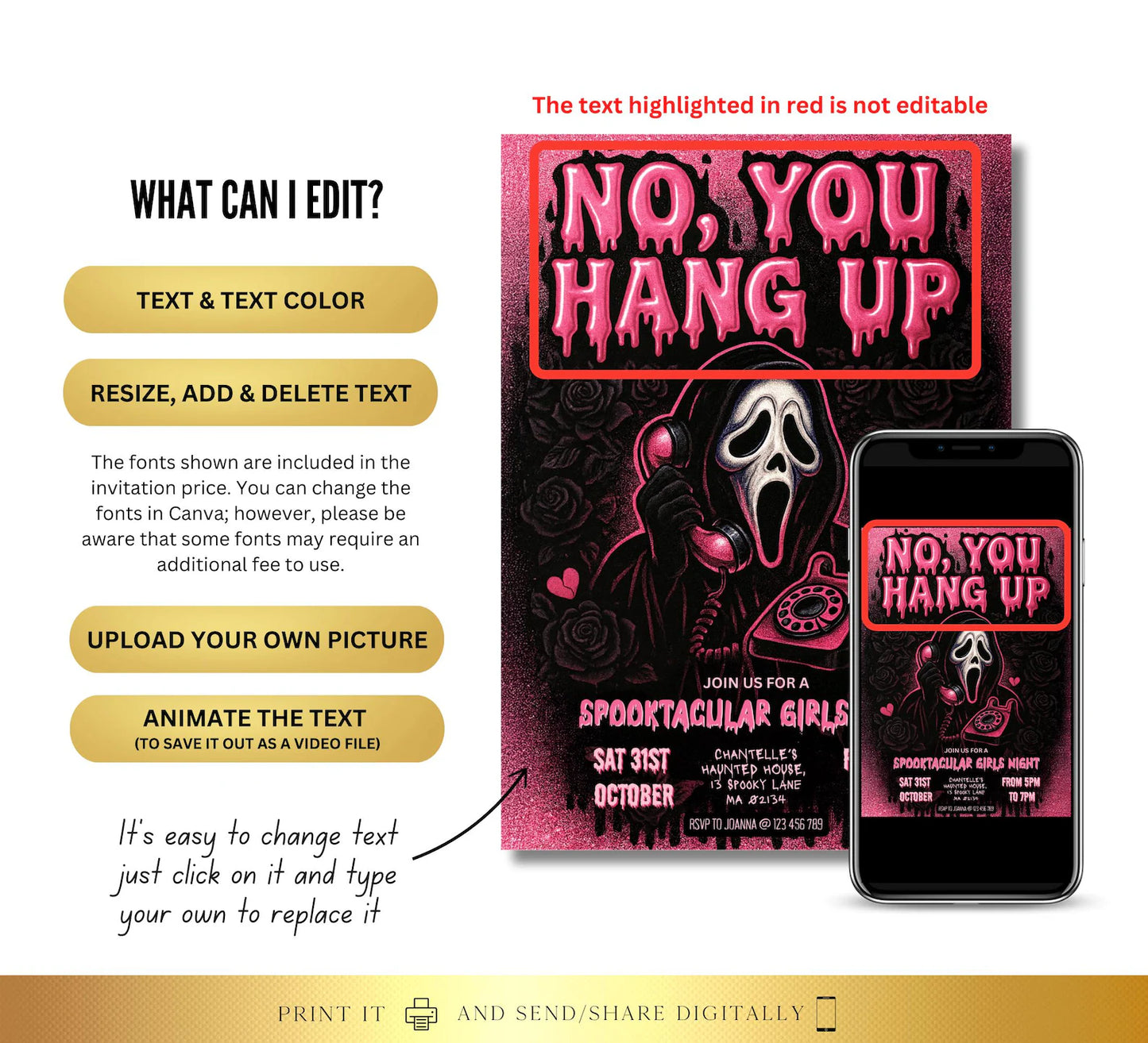 Editable Scary Mask Pink Ghost Halloween Party Invitation Digital and Printable Invite