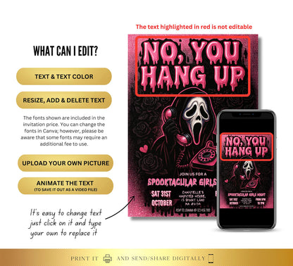 Editable Scary Mask Pink Ghost Halloween Party Invitation Digital and Printable Invite