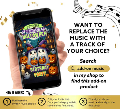 Editable Cute Dancing Ghosts Halloween Party Video Invitation