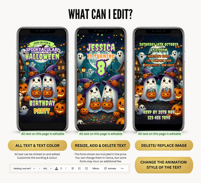 Editable Cute Dancing Ghosts Halloween Party Video Invitation