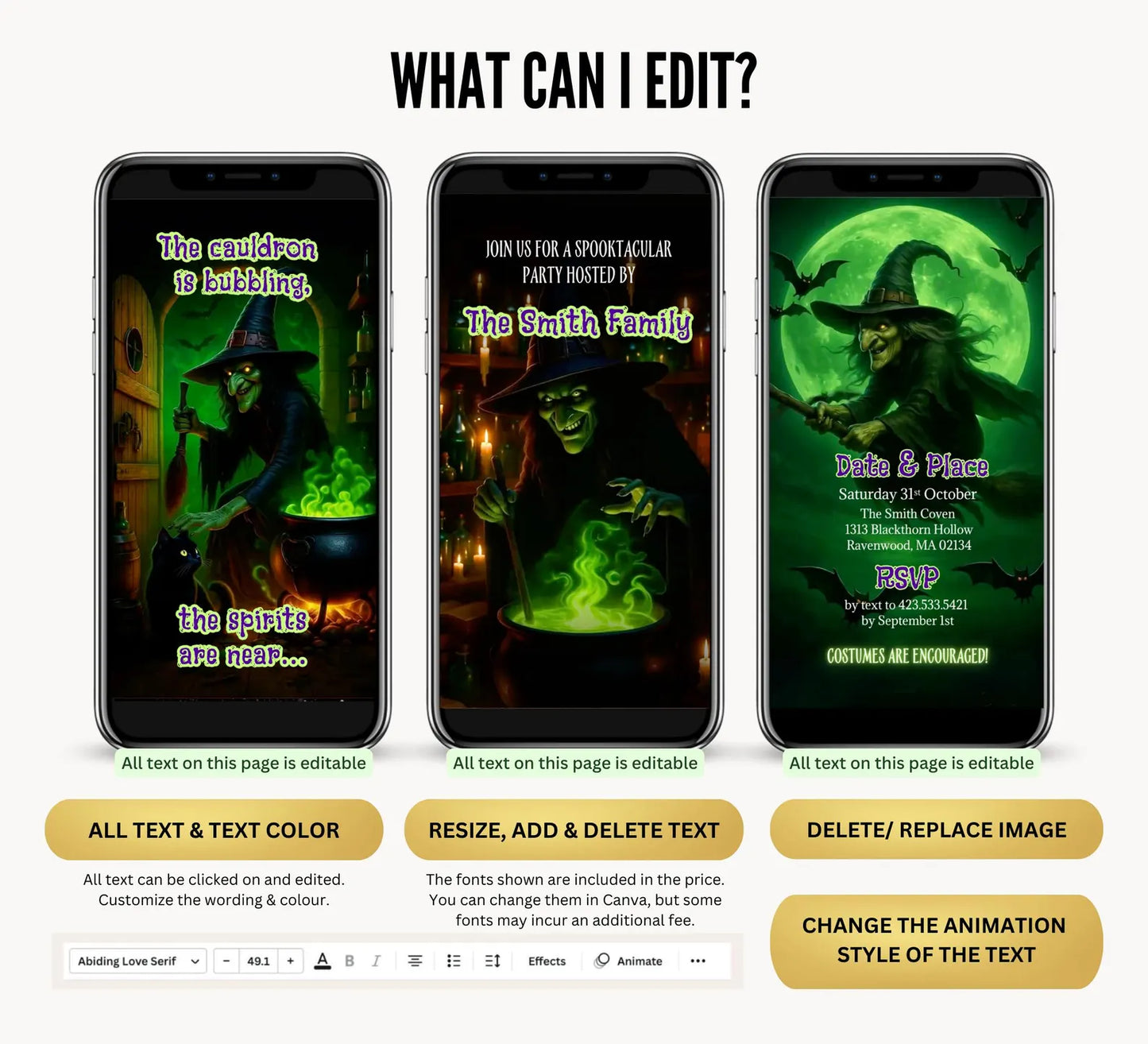 Scary Green Witch Bubbling Cauldron Halloween Party Video Invitation