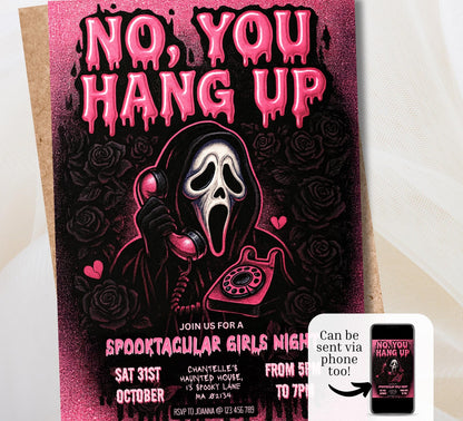 Editable Scary Mask Pink Ghost Halloween Party Invitation Digital and Printable Invite