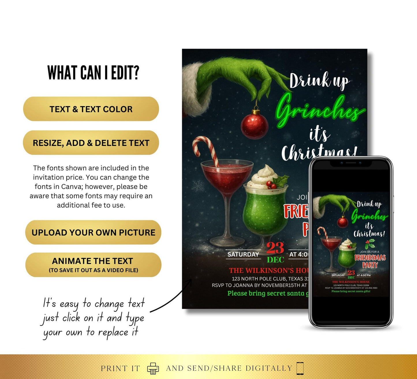 Christmas Drinks Party Invite |  Festive Funny Invitation | Digital and Printable